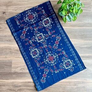 GAP Navy & Marron Paisley Bandana Print Scarf with Frayed Edges | Americana Vibe